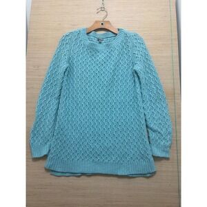 Talbots Teal Blue Textured Knit Sweater Long Sleeve Crew Neck Size S
